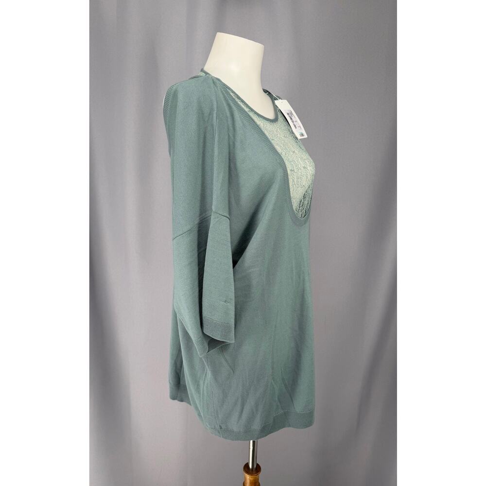 Valentino Sweater Womens Large Green Lace Inset Dolman Tunic Virgin Wool Italy - Picture 2 of 14